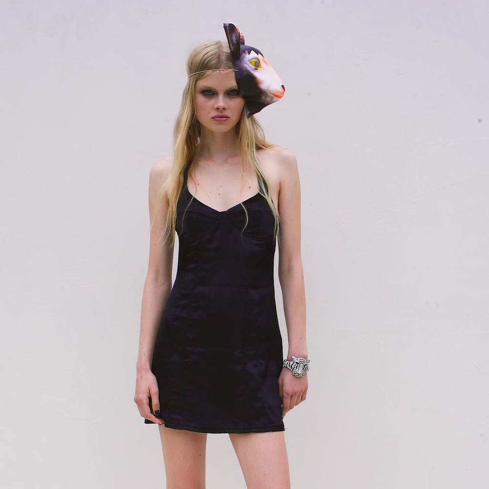 Zara black halter satin dress
